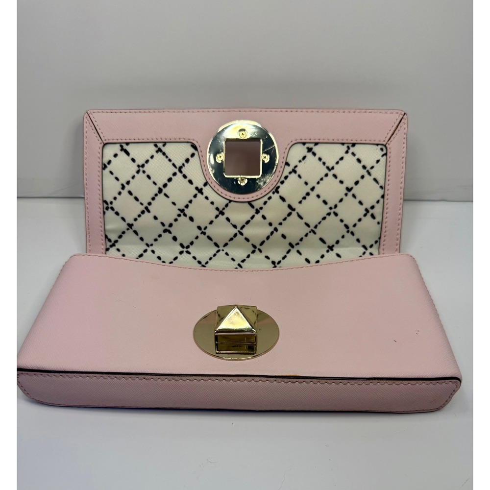 Kate Spade New York Pink Saffiano Leather Pyramid Turnlock Clutch Wallet